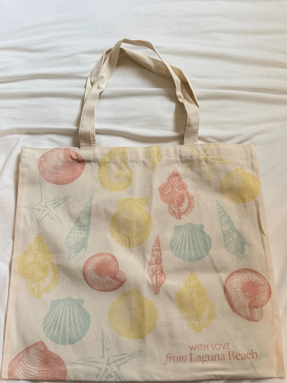 Gorjana Cream Canvas Tote with Pastel Shell Prints